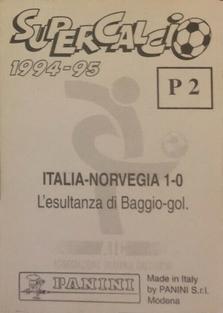 1994-95 Panini Supercalcio Stickers - L'Italia a USA '94 / Grazie, Azzurri! #P2 Italia vs Norway Back