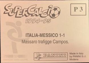 1994-95 Panini Supercalcio Stickers - L'Italia a USA '94 / Grazie, Azzurri! #P3 Italia-Messico 1-1 - Massaro trafigge Campos Back