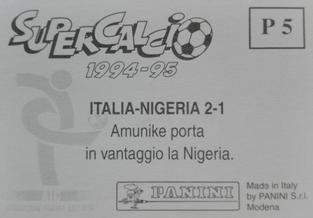 1994-95 Panini Supercalcio Stickers - L'Italia a USA '94 / Grazie, Azzurri! #P5 Italia vs Nigeria Back