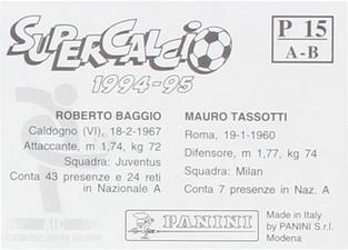 1994-95 Panini Supercalcio Stickers - L'Italia a USA '94 / Grazie, Azzurri! #P15 Mauro Tassotti / Roberto Baggio Back
