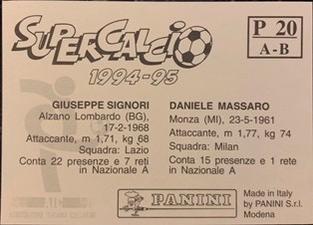 1994-95 Panini Supercalcio Stickers - L'Italia a USA '94 / Grazie, Azzurri! #P20 Daniele Massaro / Giuseppe Signori Back