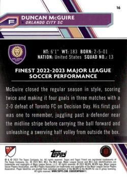 2023 Finest MLS - Aqua Refractor #16 Duncan McGuire Back