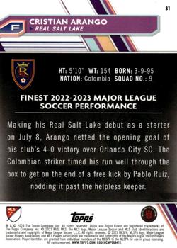 2023 Finest MLS - Aqua Refractor #31 Cristian Arango Back