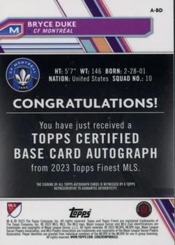 2023 Finest MLS - Base Autographs Neon Green Refractor #A-BD Bryce Duke Back