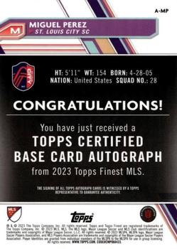 2023 Finest MLS - Base Autographs Neon Green Refractor #A-MP Miguel Perez Back