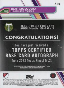 2023 Finest MLS - Base Autographs Neon Green Refractor #A-MQ Juan Mosquera Back