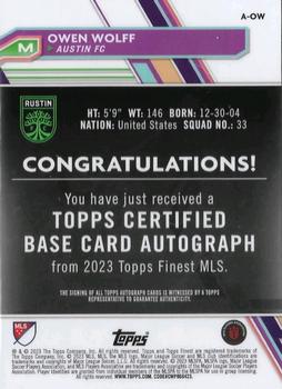 2023 Finest MLS - Base Autographs Neon Green Refractor #A-OW Owen Wolff Back