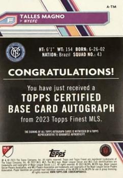 2023 Finest MLS - Base Autographs Neon Green Refractor #A-TM Talles Magno Back