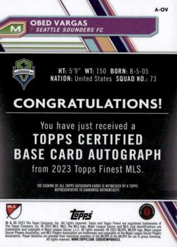2023 Finest MLS - Base Autographs Orange Refractor #A-OV Obed Vargas Back