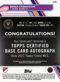 2023 Finest MLS - Base Autographs Black Refractor #A-BC Benja Cremaschi Back