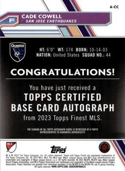 2023 Finest MLS - Base Autographs Black Refractor #A-CC Cade Cowell Back