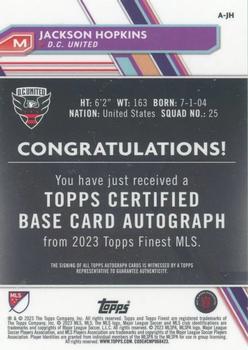 2023 Finest MLS - Base Autographs Red Refractor #A-JH Jackson Hopkins Back