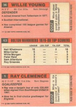 1980-81 Topps Footballer (Pink Back) #1 / 63 / 36 Ray Clemence / Neil Whatmore / Willie Young Back