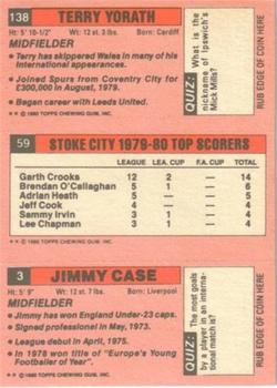 1980-81 Topps Footballer (Pink Back) #3 / 9 / 138 Jimmy Case / Garth Crooks / Terry Yorath Back