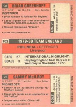 1980-81 Topps Footballer (Pink Back) #22 / 102 / 98 Sammy McIlroy / Phil Neal / Brian Greenhoff Back