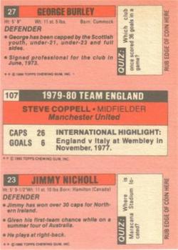 1980-81 Topps Footballer (Pink Back) #23 / 107 / 27 Jimmy Nicholl / Steve Coppell / George Burley Back