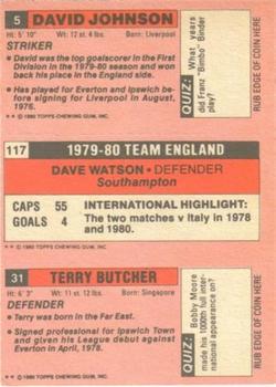1980-81 Topps Footballer (Pink Back) #31 / 117 / 5 Terry Butcher / Dave Watson / David Johnson Back