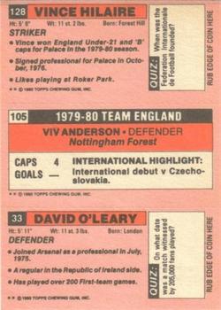1980-81 Topps Footballer (Pink Back) #33 / 105 / 128 David O'Leary / Viv Anderson / Vince Hilaire Back