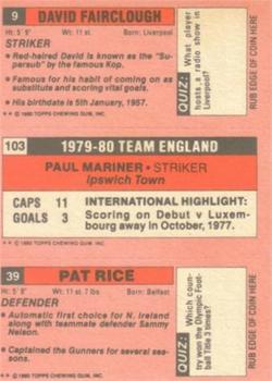 1980-81 Topps Footballer (Pink Back) #39 / 103 / 9 Pat Rice / Paul Mariner / David Fairclough Back