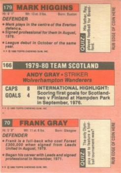 1980-81 Topps Footballer (Pink Back) #70 / 166 / 179 Frank Gray / Andy Gray / Mark Higgins Back
