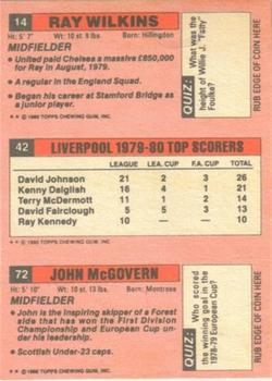 1980-81 Topps Footballer (Pink Back) #72 / 42 / 14 John McGovern / David Johnson / Ray Wilkins Back