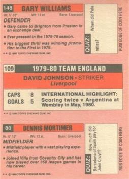 1980-81 Topps Footballer (Pink Back) #80 / 109 / 148 Dennis Mortimer / David Johnson / Gary Williams Back