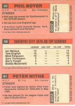 1980-81 Topps Footballer (Pink Back) #81 / 56 / 82 Peter Withe / Ian Wallace / Phil Boyer Back