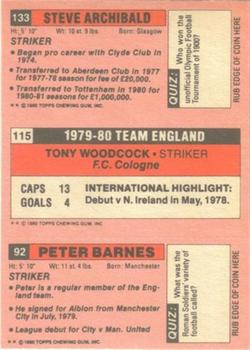 1980-81 Topps Footballer (Pink Back) #92 / 115 / 133 Peter Barnes / Tony Woodcock / Steve Archibald Back