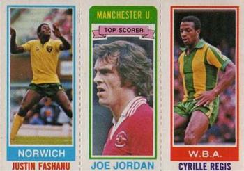 1980-81 Topps Footballer (Pink Back) #124 / 43 / 94 Justin Fashanu / Joe Jordan / Cyrille Regis Front
