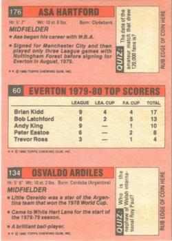1980-81 Topps Footballer (Pink Back) #134 / 60 / 176 Osvaldo Ardiles / Brian Kidd / Asa Hartford Back