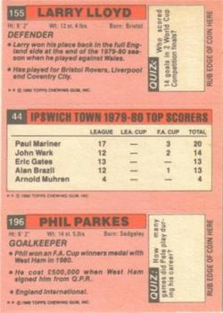 1980-81 Topps Footballer (Pink Back) #196 / 44 / 155 Phil Parkes / Paul Mariner / Larry Lloyd Back