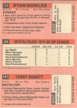 1980-81 Topps Footballer (Pink Back) #197 / 54 / 71 Terry Hibbitt / Ian Walsh / Mike Flanagan / Stan Bowles Back