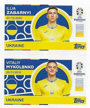 2024 Topps UEFA EURO 2024 Germany Sticker Collection #UKR6 / UKR7 Illia Zabarnyi / Vitaliy Mykolenko Front