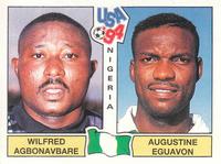 1994 Panini World Cup (UK and Eire Edition, Green Backs) #223 Wilfred Agbonavbare / Augustine Eguavon Front