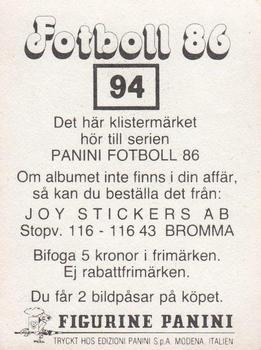 1986 Panini Fotboll 86 Allsvenskan och Division II #94 Reino Oskarsson Back
