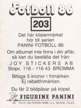 1986 Panini Fotboll 86 Allsvenskan och Division II #203 Björn Nilsson Back