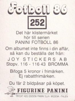 1986 Panini Fotboll 86 Allsvenskan och Division II #252 Badge Back