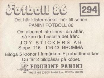 1986 Panini Fotboll 86 Allsvenskan och Division II #294 Team Back
