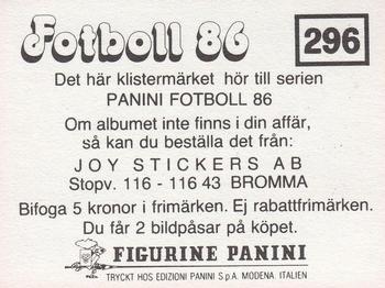 1986 Panini Fotboll 86 Allsvenskan och Division II #296 Team Back