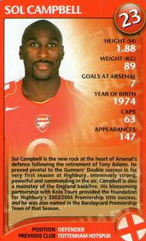 2004 Top Trumps Specials Arsenal #NNO Sol Campbell Front
