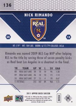 2011 Upper Deck MLS #136 Nick Rimando Back