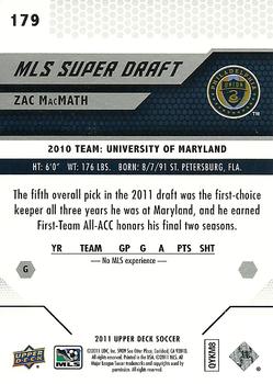 2011 Upper Deck MLS #179 Zac MacMath Back