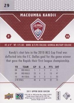 2011 Upper Deck MLS #29 Macoumba Kandji Back