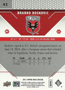 2011 Upper Deck MLS #43 Branko Boskovic Back