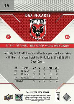 2011 Upper Deck MLS #45 Dax McCarty Back