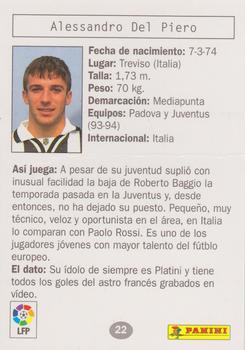 1996 Panini Estrellas Europeas #22 Del Piero Back