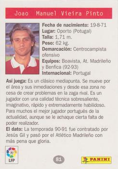 1996 Panini Estrellas Europeas #81 Joao Pinto Back