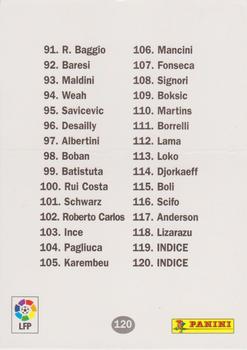 1996 Panini Estrellas Europeas #120 Indice: 61-120 Back