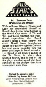 1978 Golden Wonder World Cup All Stars #14 Emerson Leao Back