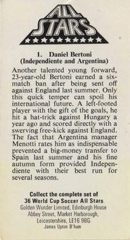 1978 Golden Wonder World Cup All Stars #1 Daniel Bertoni Back